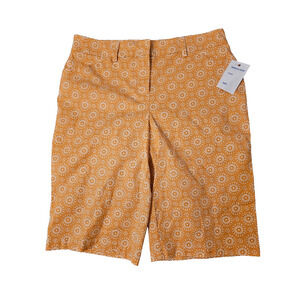 Vacation Womens Orange White Floral Bermuda Vacation Shorts Size 8